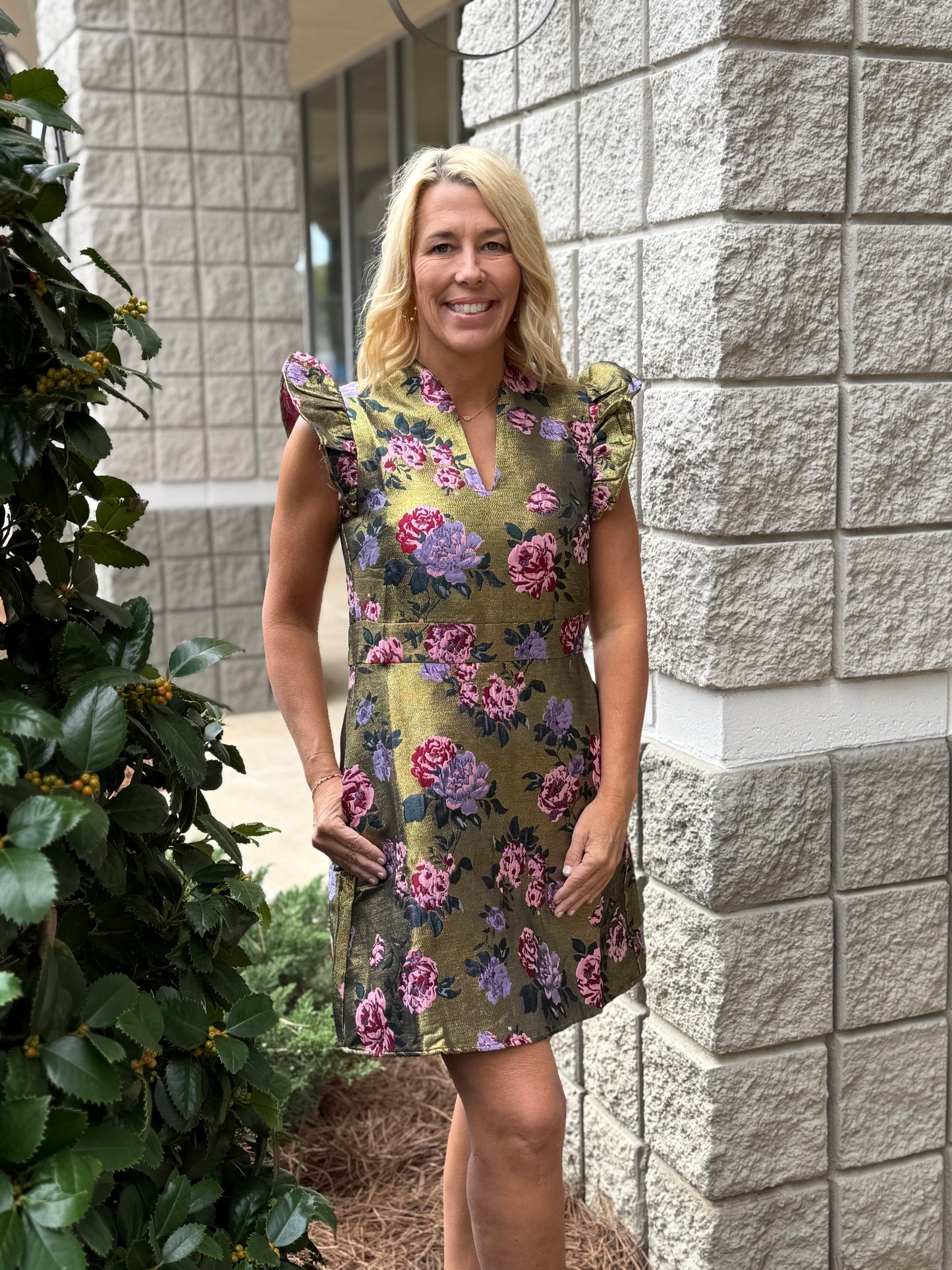 floral metallic dress