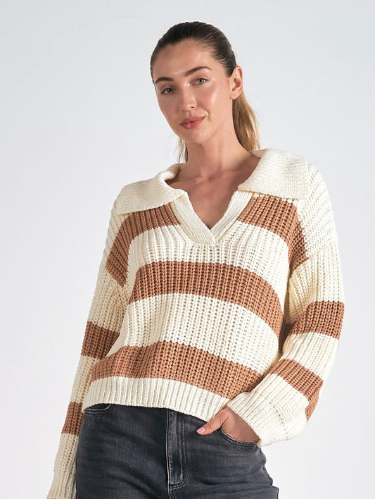 Camel/white Stripe Sweater Medium