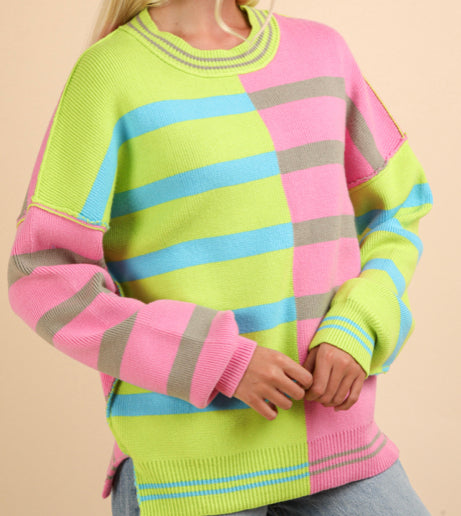 Lime Striped Sweater Medium