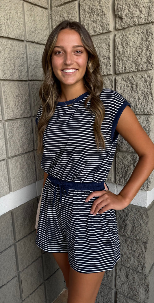 Navy Stripe Romper XL